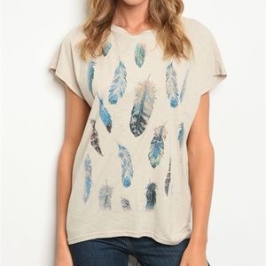 SA L E// NEED GONE// TAUPE FEATHER PRINTED TOP